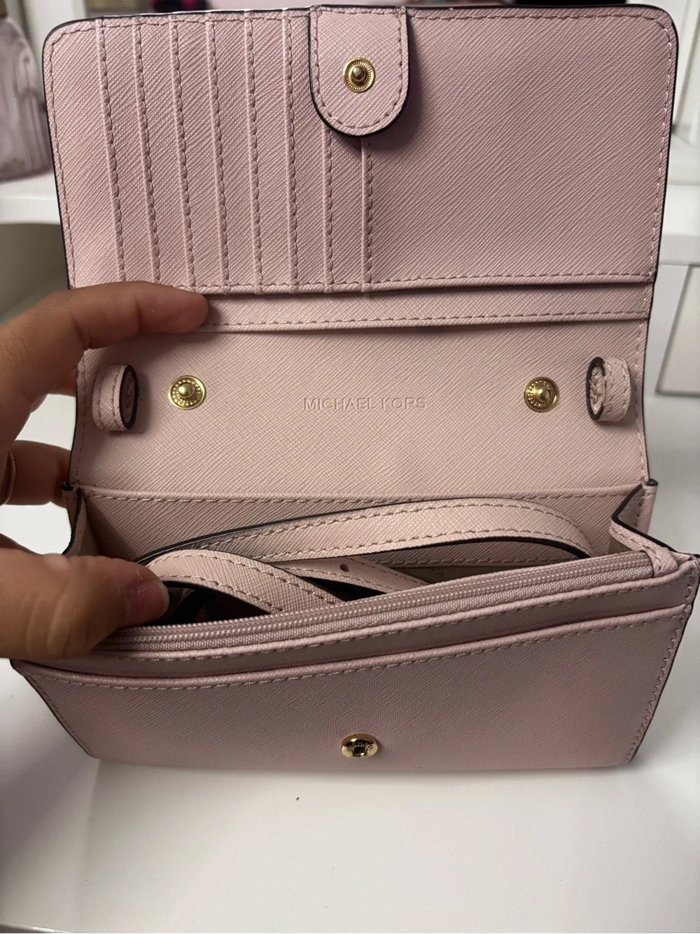 Michael Kors Powder Pink Leather Convertible Wallet/Crossbody